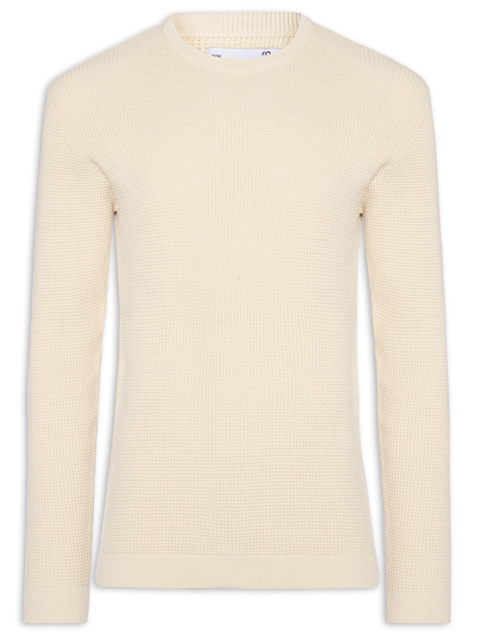 Suéter Tricot Masculino Gola Redonda Texturizada Bege '2 Essential