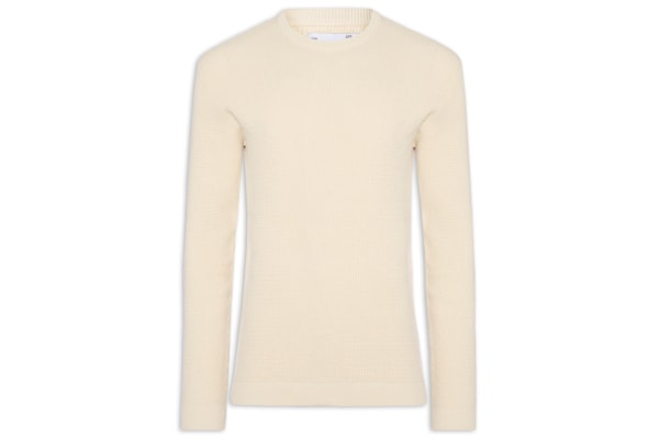 Suéter Tricot Masculino Gola Redonda Texturizada - Bege