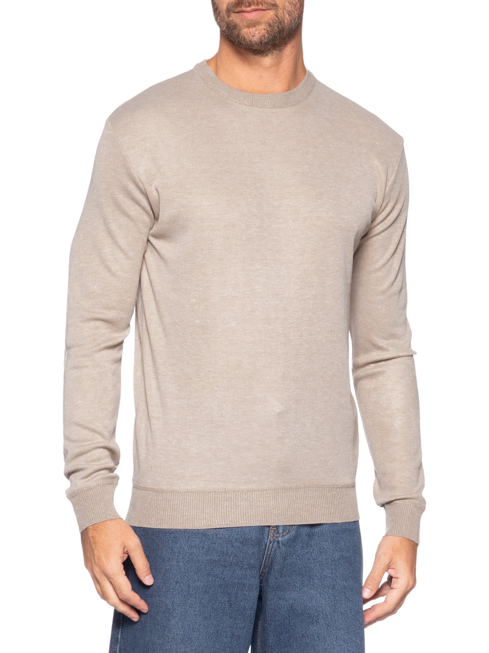Suéter Tricot Masculino Gola Redonda – Bege Basiq Men