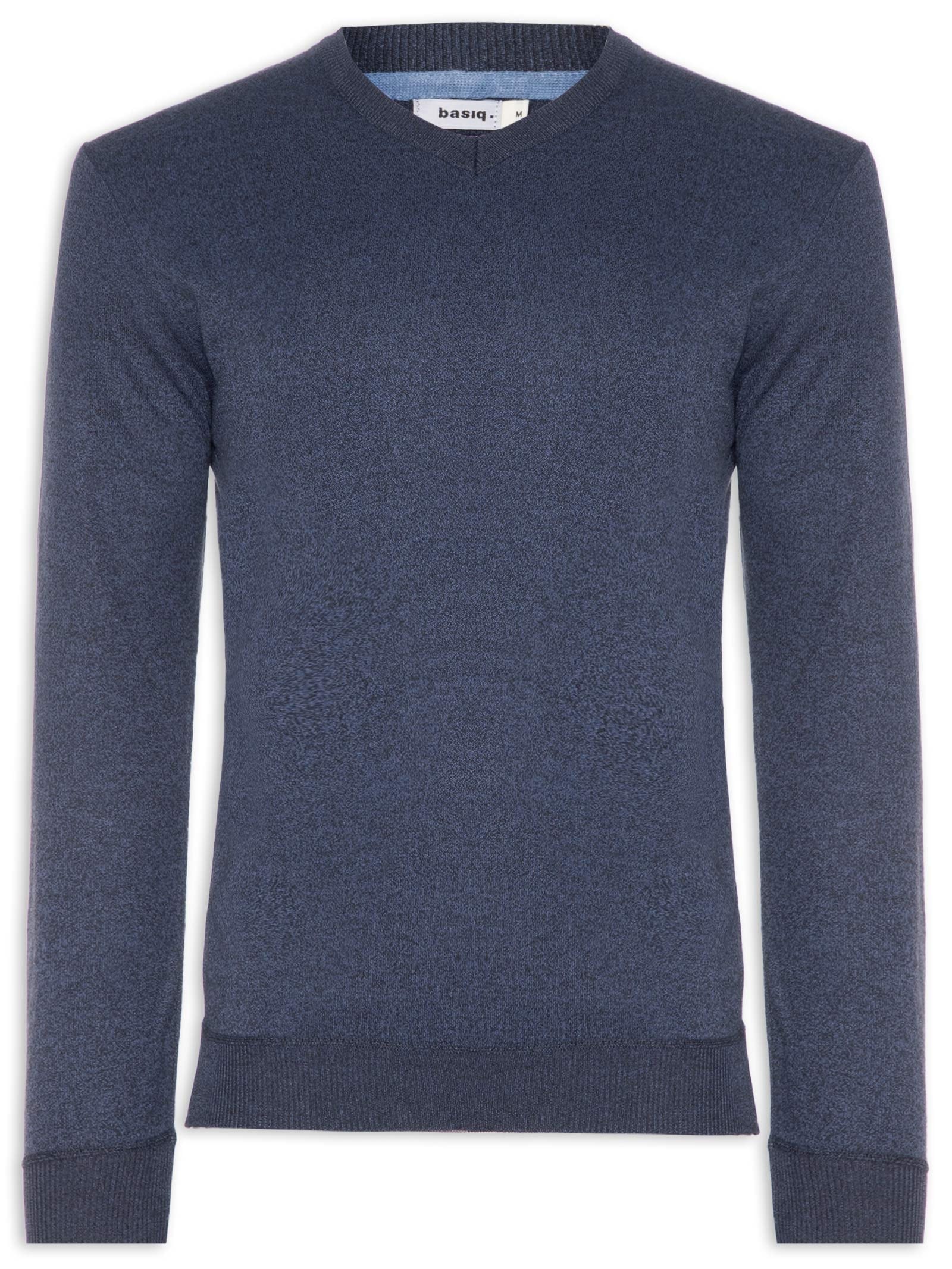 Suéter Tricot Masculino Gola V Básico Azul Basiq Men