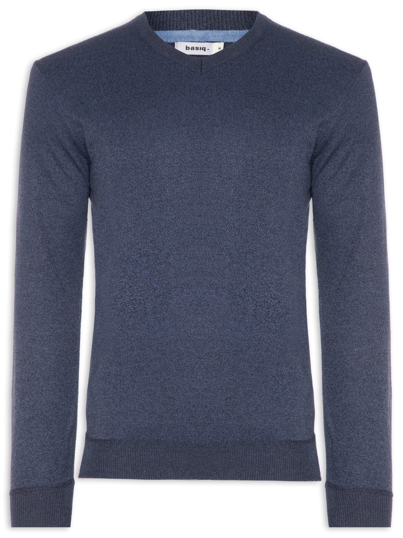 Suéter Tricot Masculino Gola V Básico Azul Basiq Men