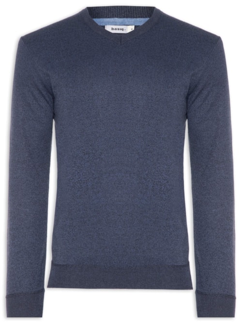 Suéter Tricot Masculino Gola V Básico – Azul