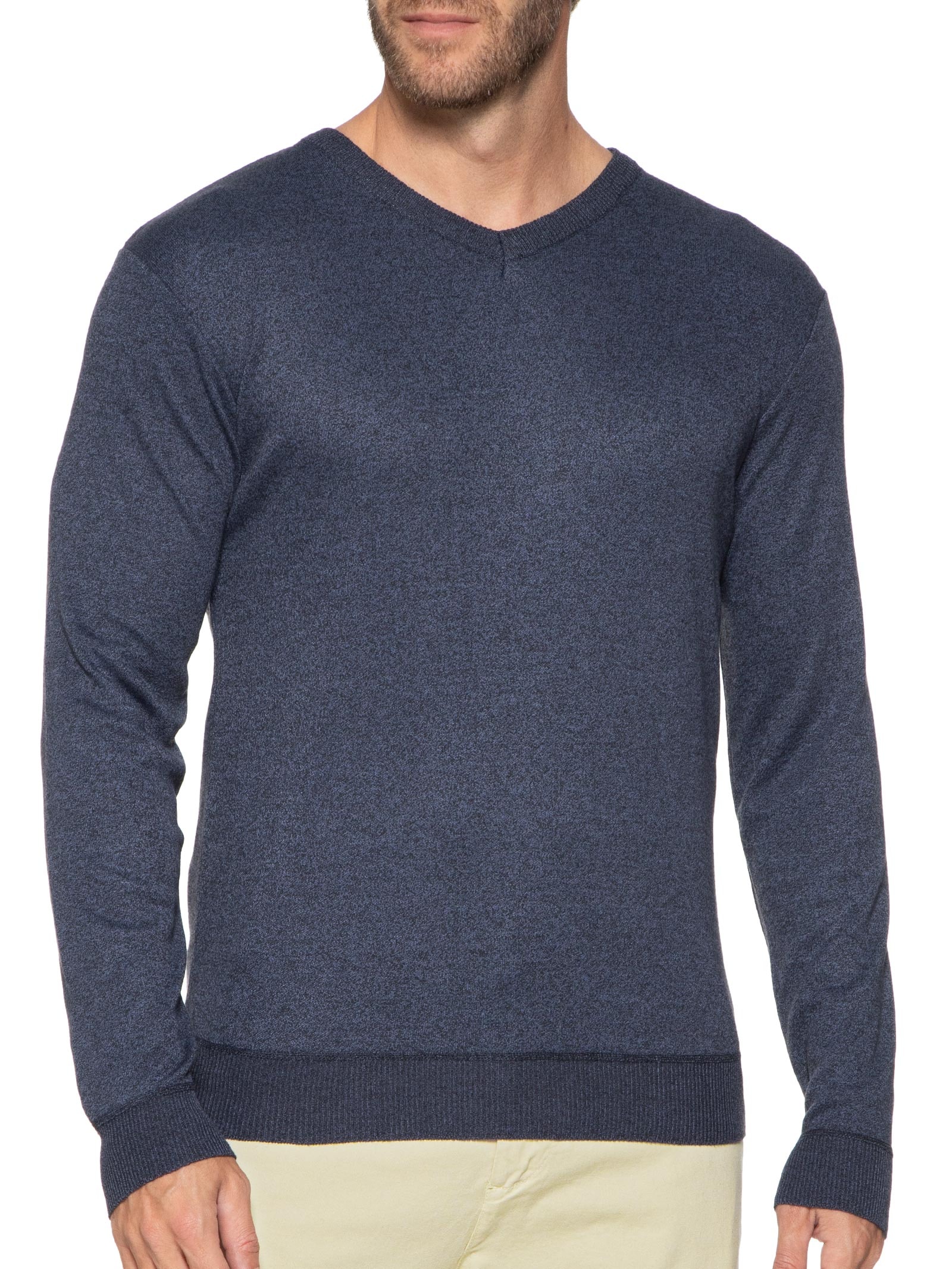 Suéter Tricot Masculino Gola V Básico Cinza Basiq Men