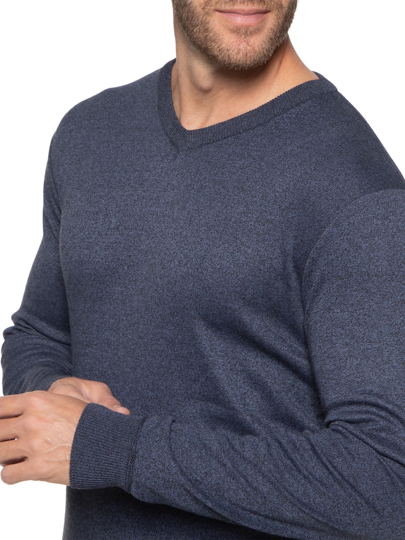 Suéter Tricot Masculino Gola V Básico Cinza Basiq Men