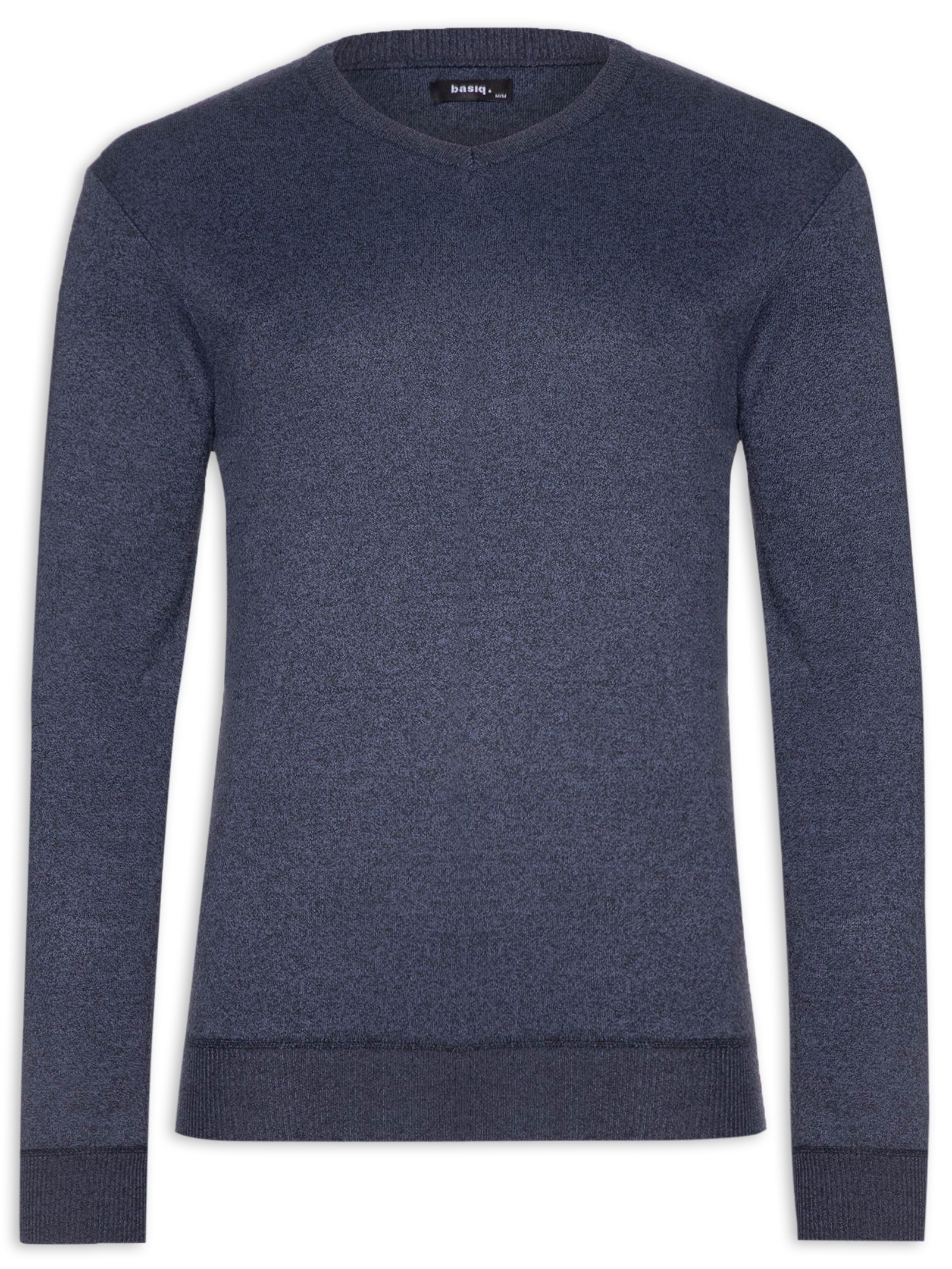 Suéter Tricot Masculino Gola V Básico Cinza Basiq Men