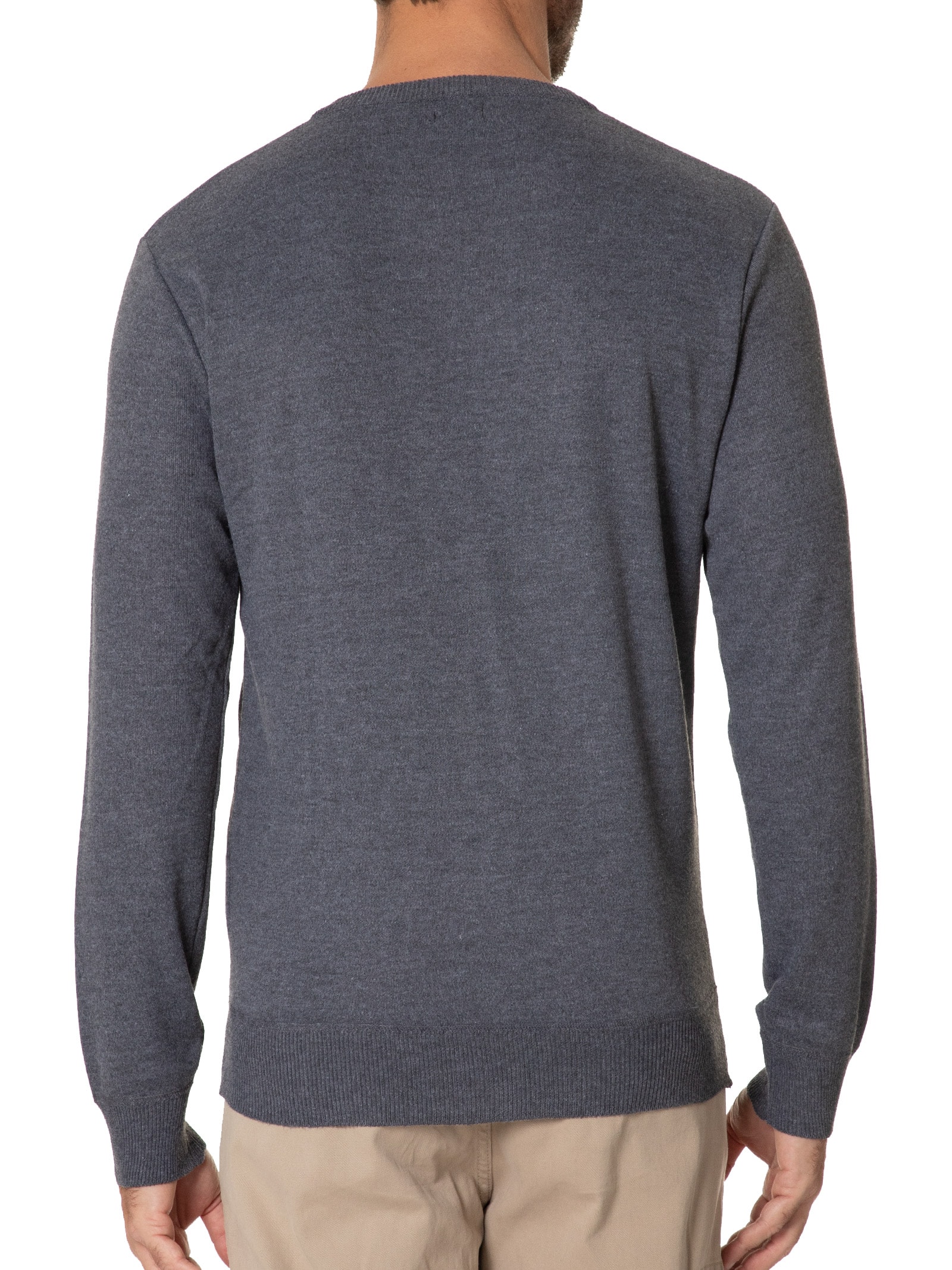 Suéter Tricot Masculino Gola V Básico Cinza Basiq Men
