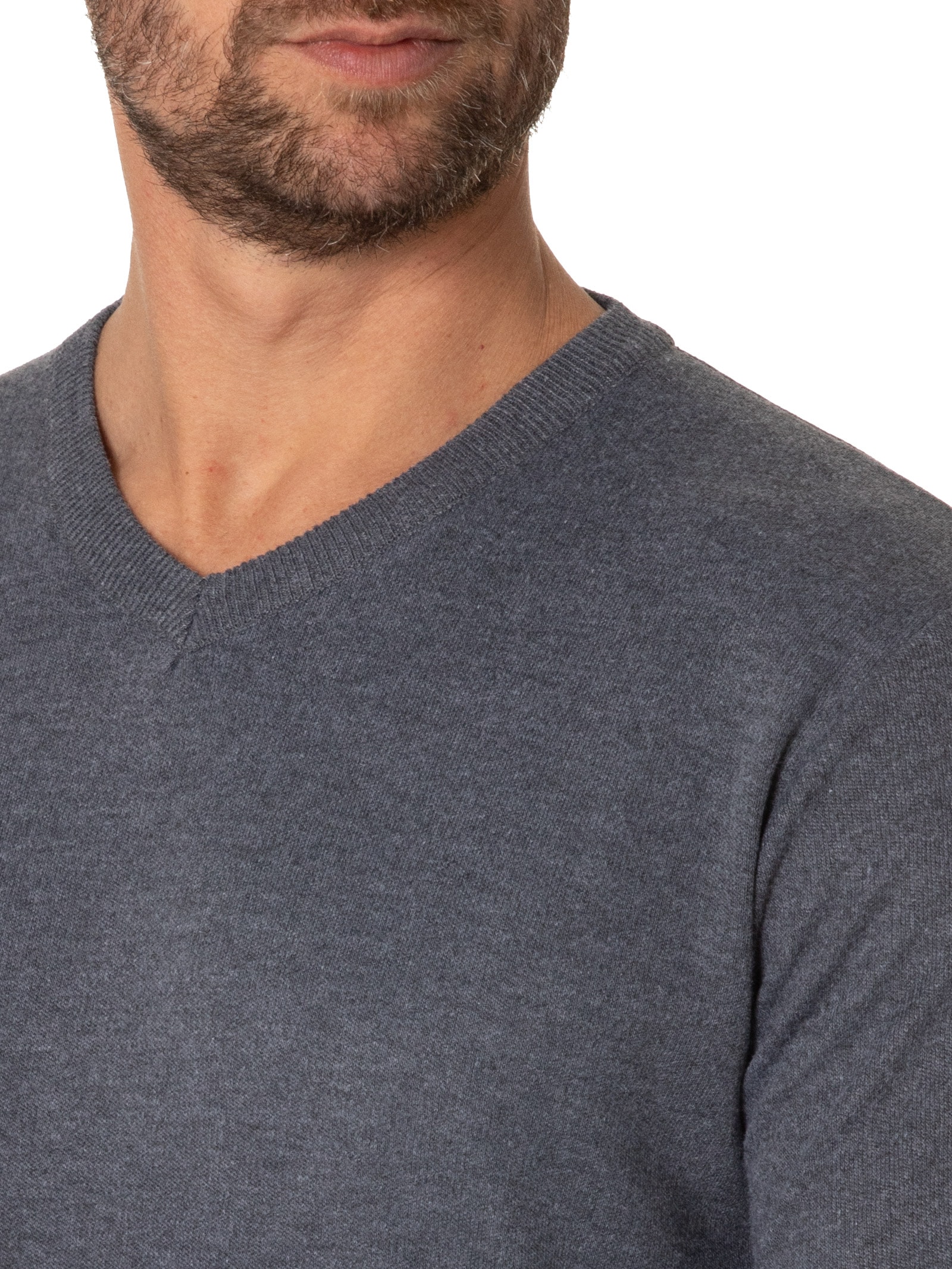 Suéter Tricot Masculino Gola V Básico Cinza Basiq Men