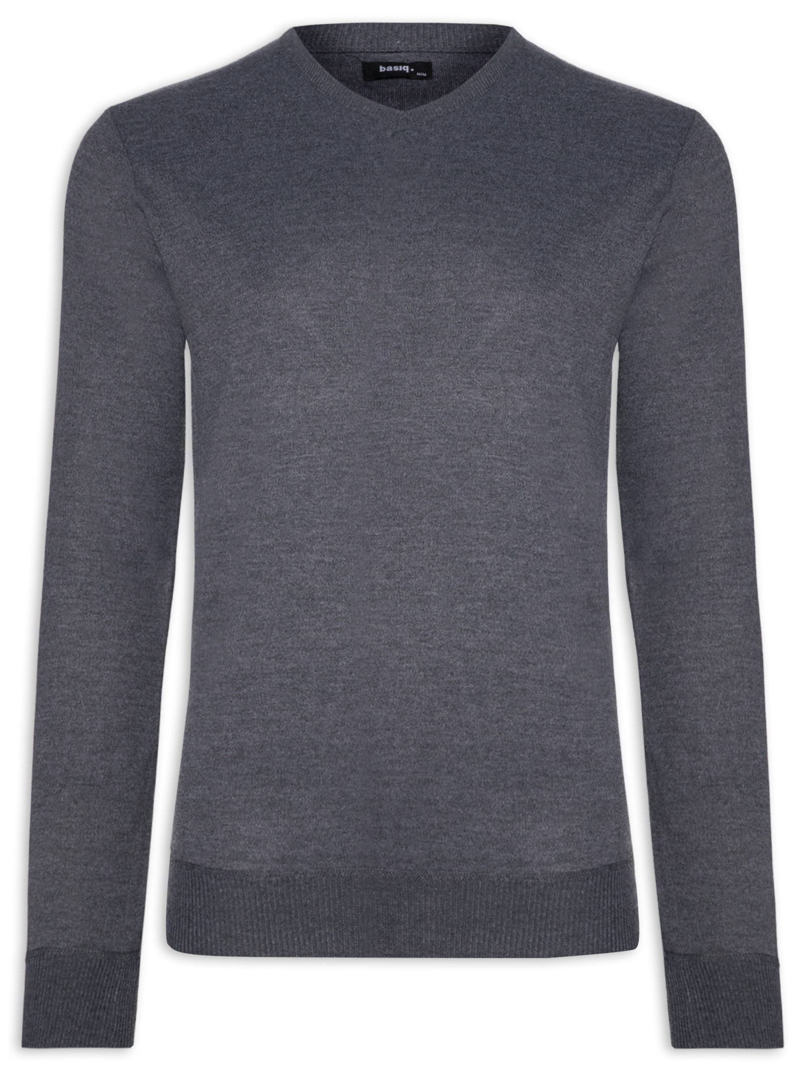 Suéter Tricot Masculino Gola V Básico Cinza Basiq Men