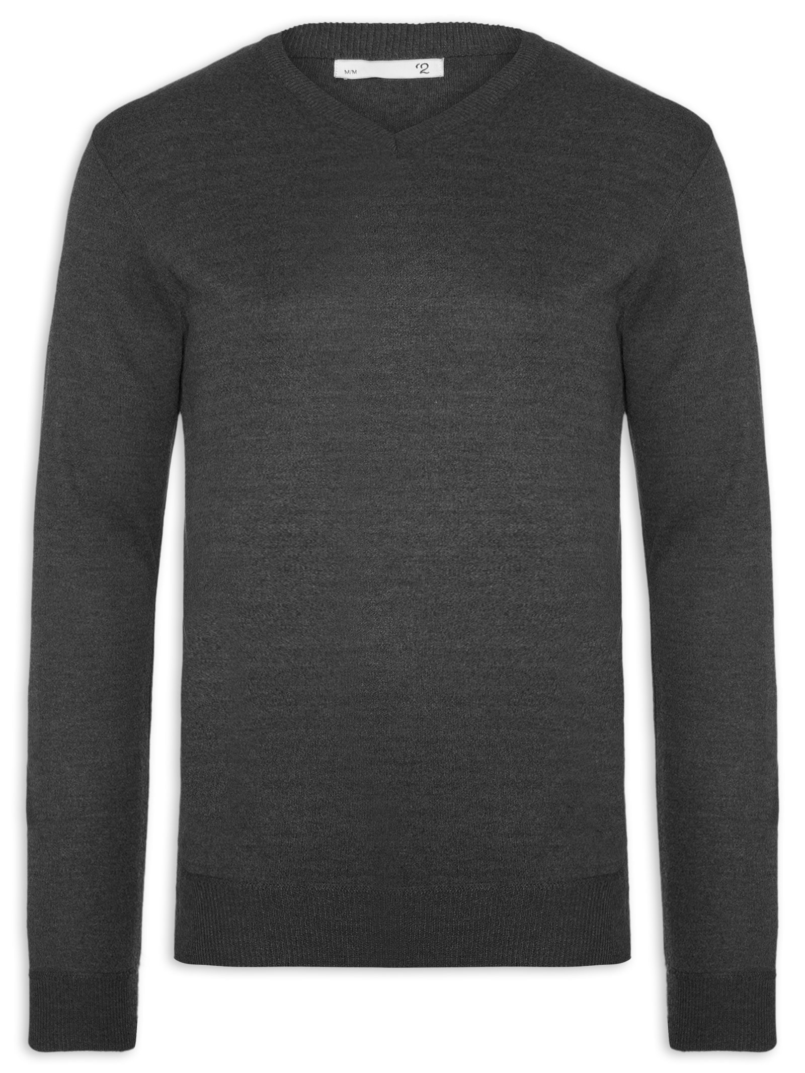 Suéter Tricot Masculino Gola V Básico Cinza '2 Essential