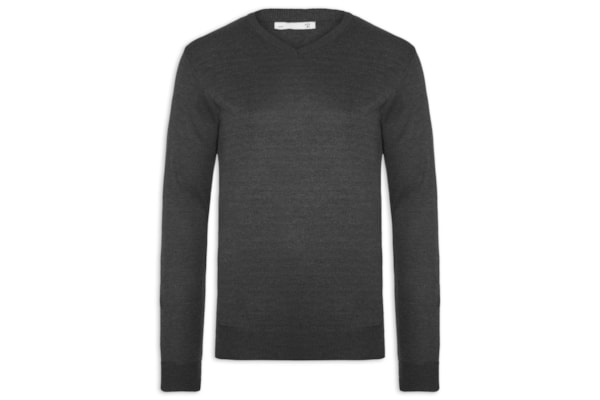 Suéter Tricot Masculino Gola V Básico - Cinza