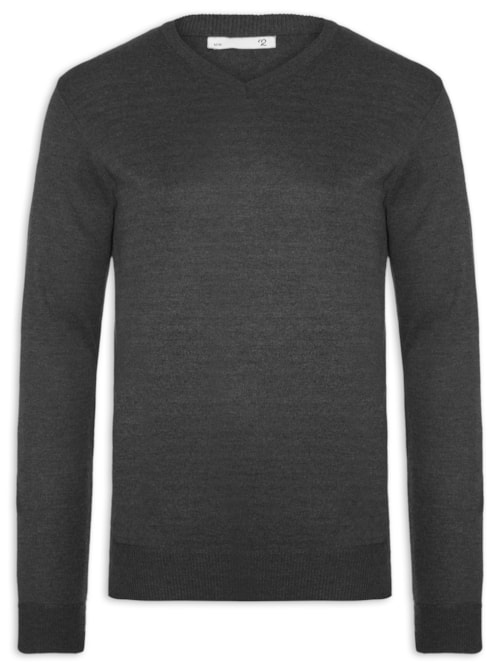 Suéter Tricot Masculino Gola V Básico - Cinza