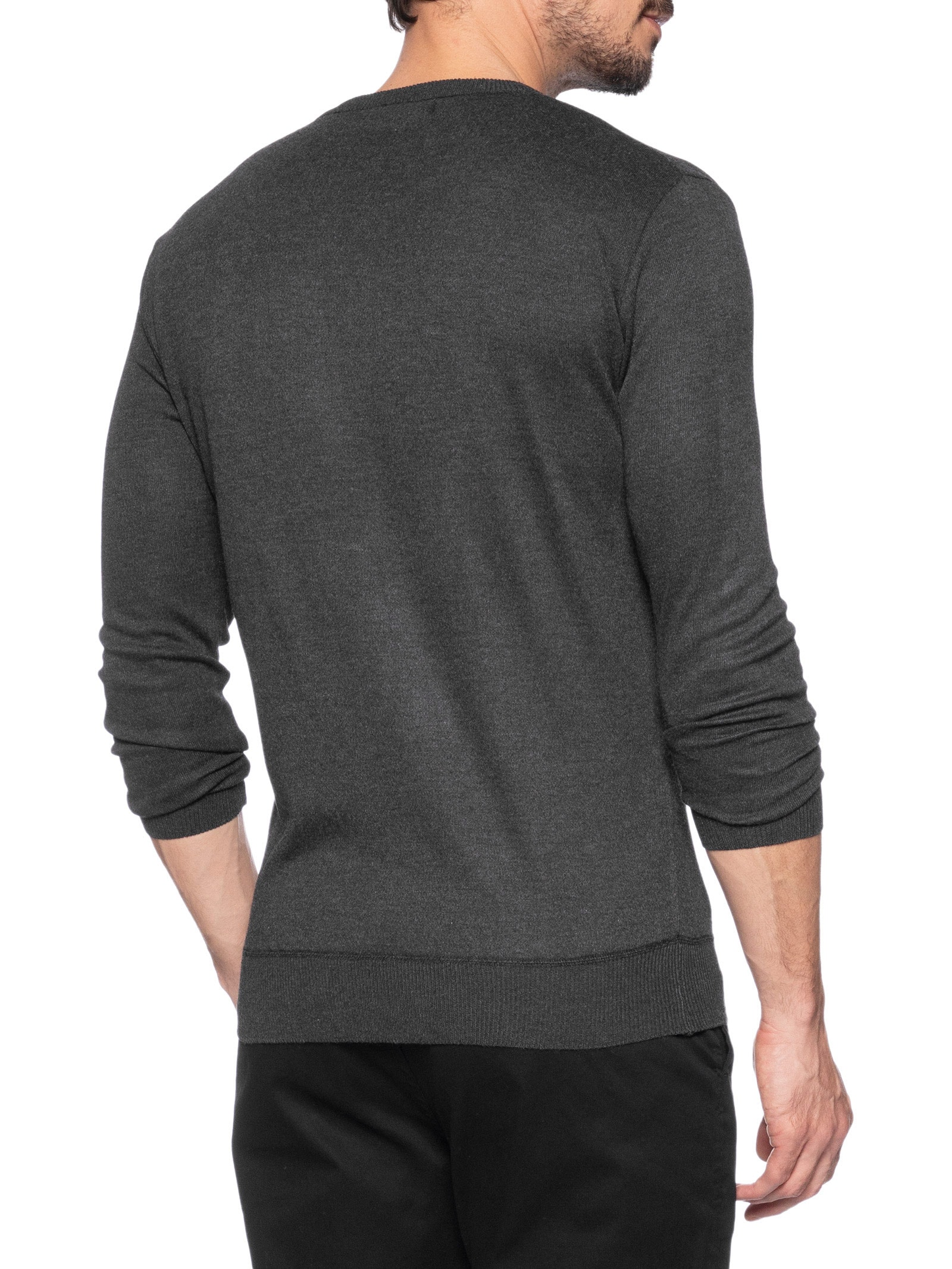 Suéter Tricot Masculino Gola V Básico Cinza '2 Essential