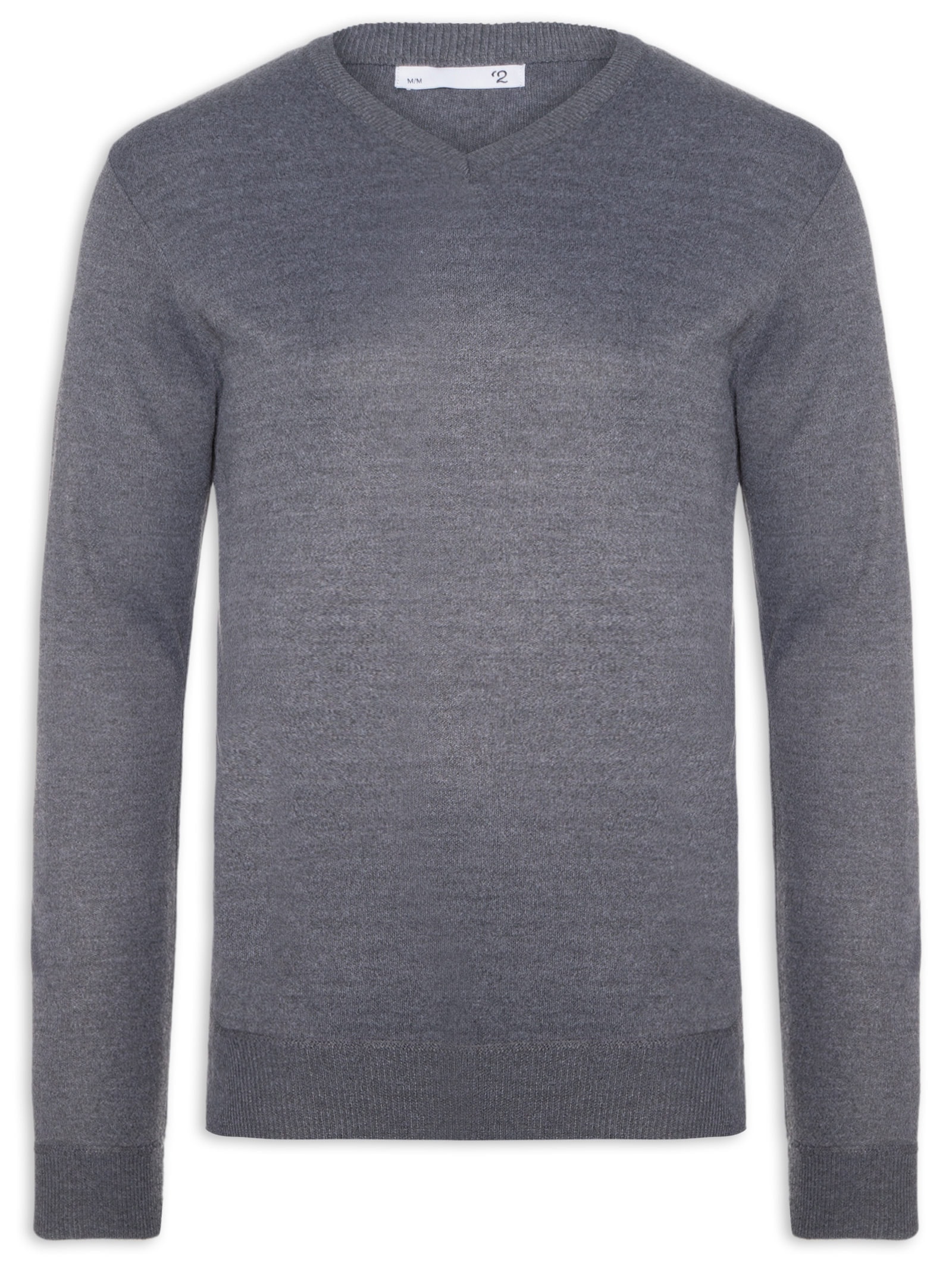 Suéter Tricot Masculino Gola V Básico Cinza '2 Essential