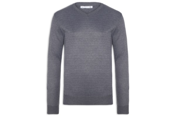 Suéter Tricot Masculino Gola V Básico - Cinza