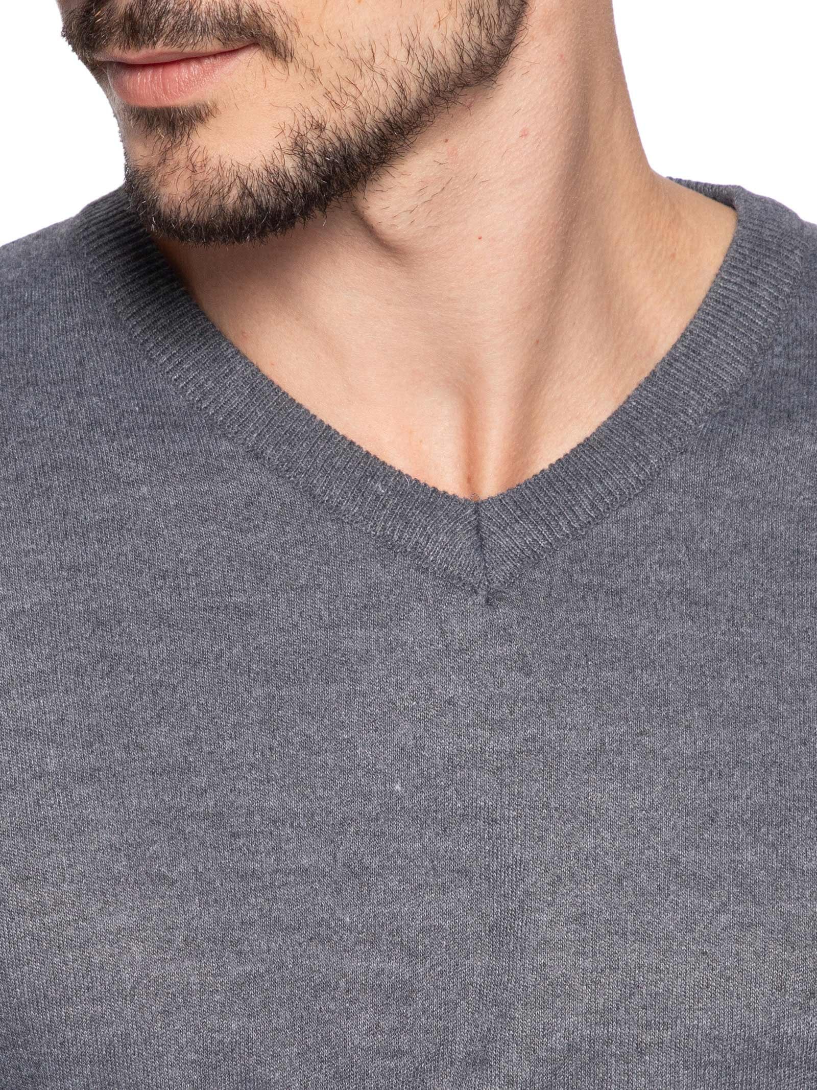 Suéter Tricot Masculino Gola V Básico Cinza '2 Essential