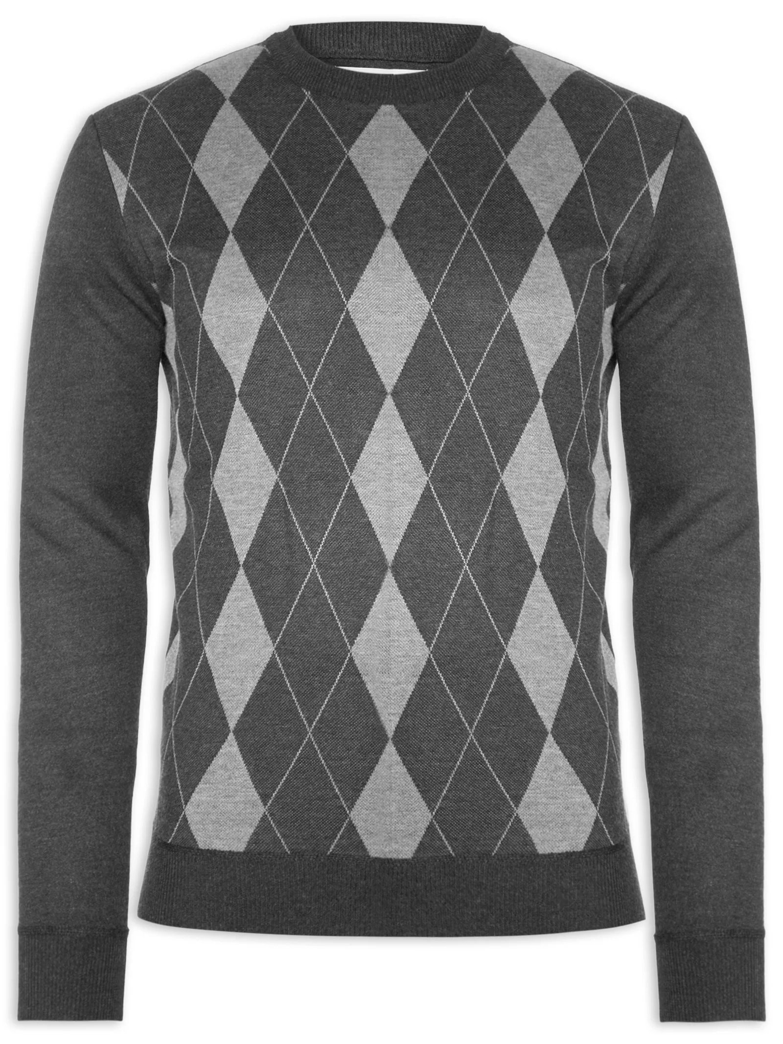 Suéter Tricot Masculino Gola V Básico Cinza '2 Essential