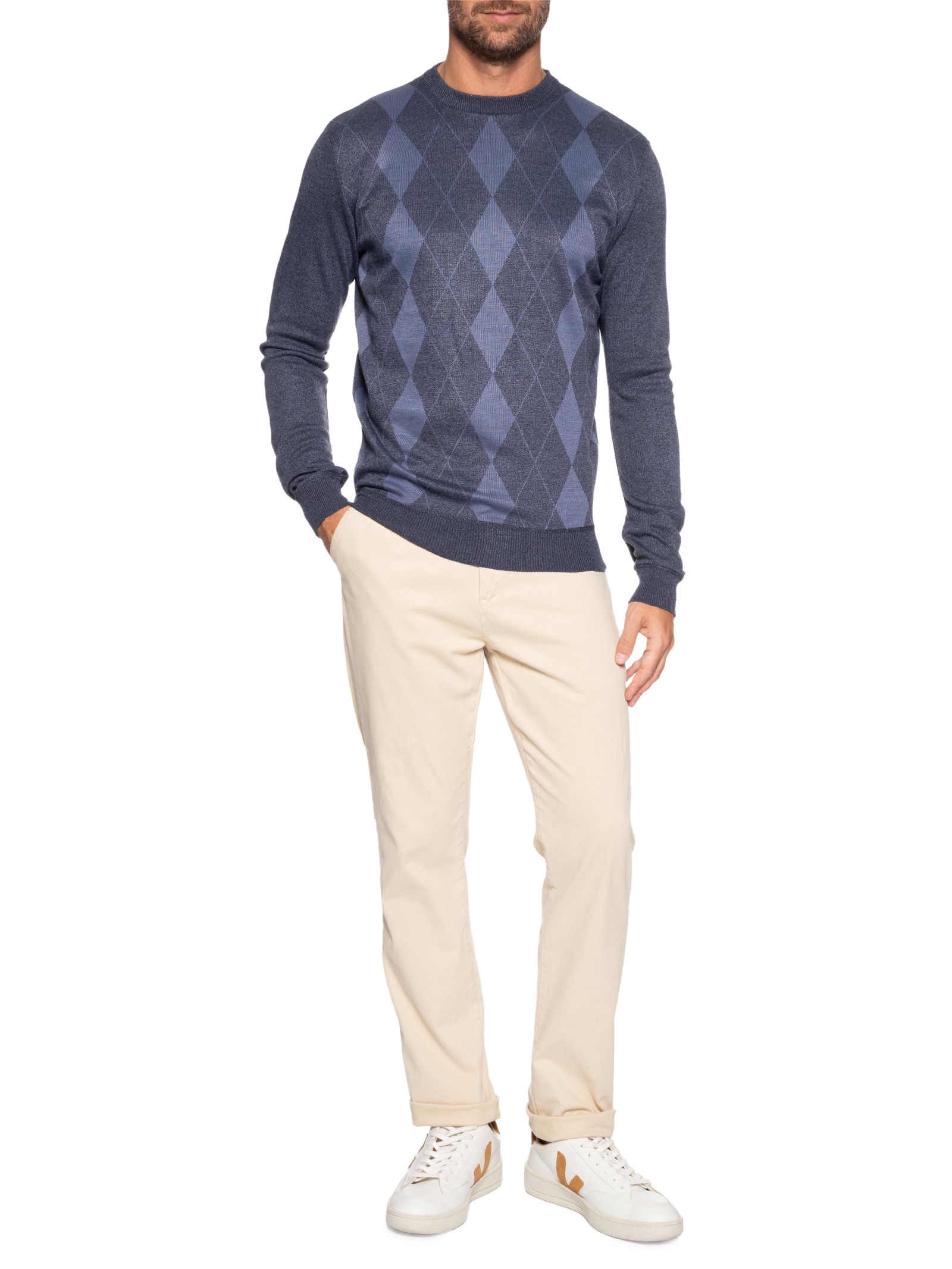 Suéter Tricot Masculino Gola V Básico Cinza '2 Essential
