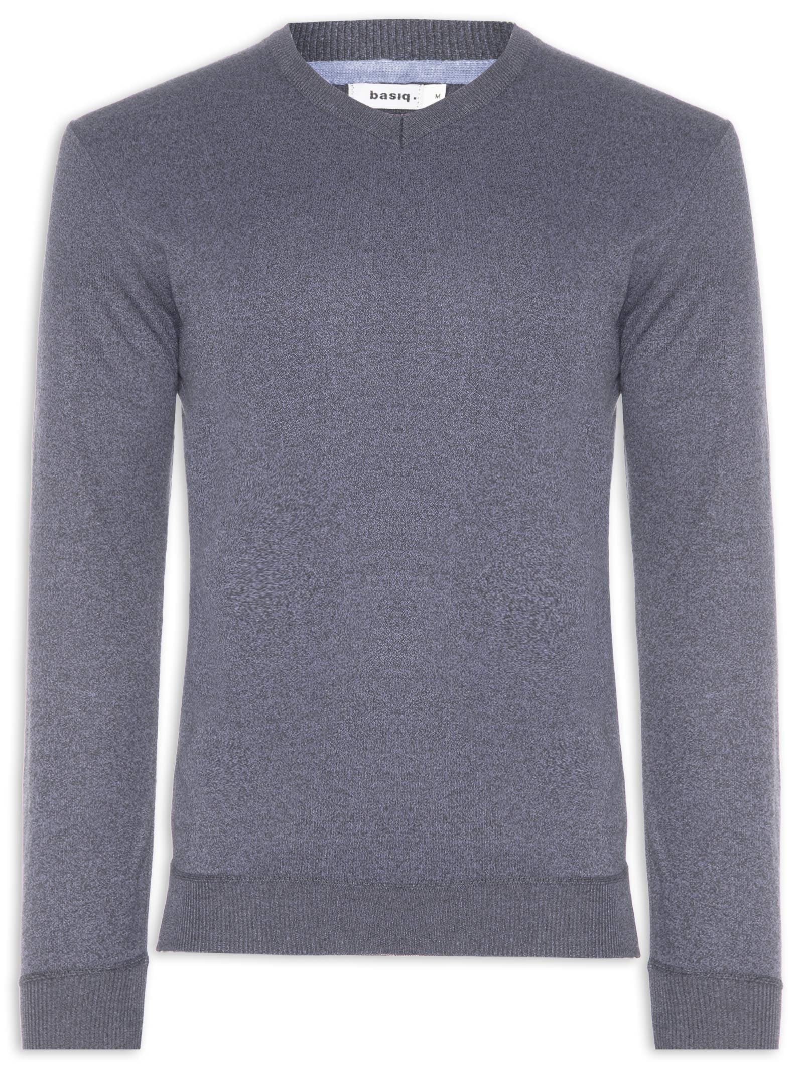 Suéter Tricot Masculino Gola V Básico Cinza Basiq Men