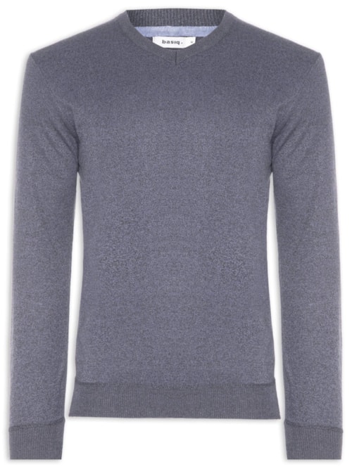 Suéter Tricot Masculino Gola V Básico - Cinza
