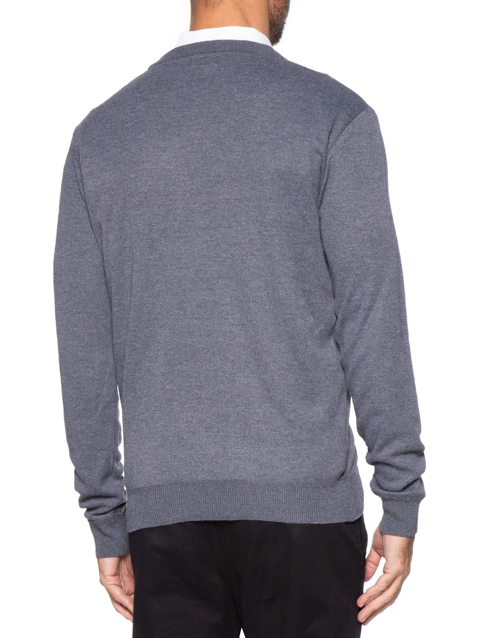 Suéter Tricot Masculino Gola V Básico Cinza Basiq Men