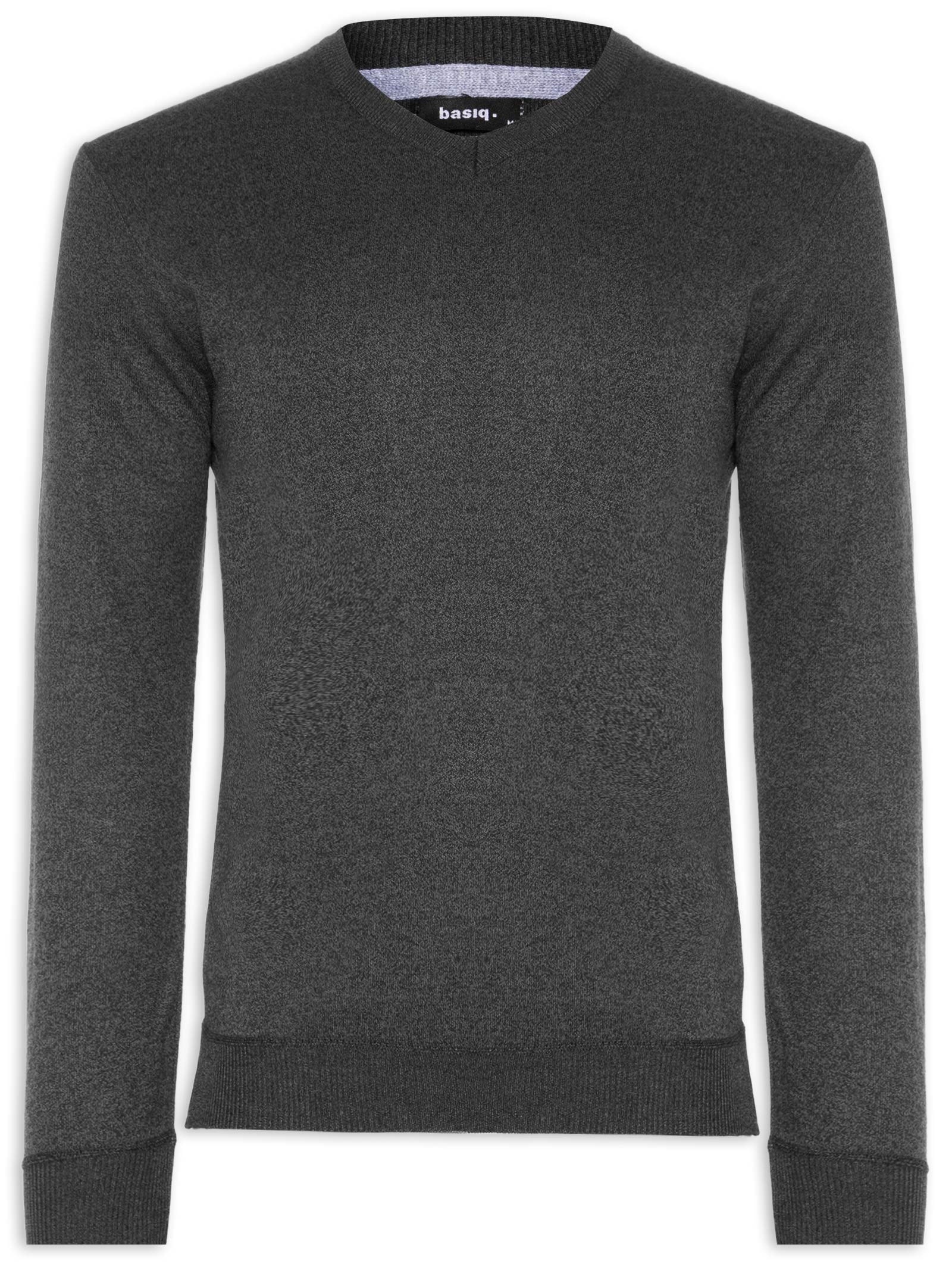 Suéter Tricot Masculino Gola V Básico Preto Basiq Men
