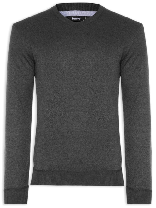 Suéter Tricot Masculino Gola V Básico - Preto