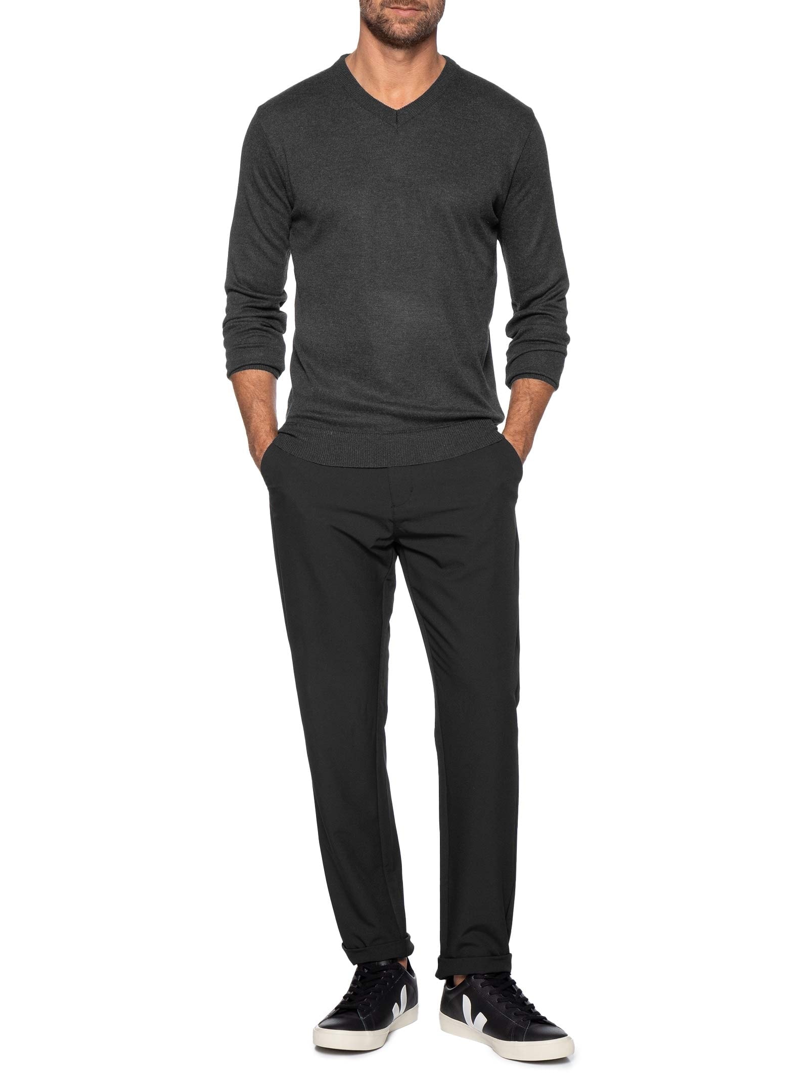 Suéter Tricot Masculino Gola V Básico Preto Basiq Men