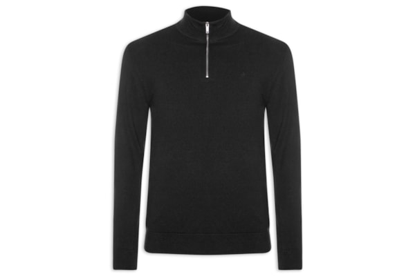 Suéter Tricot Masculino Meio Zíper - Preto