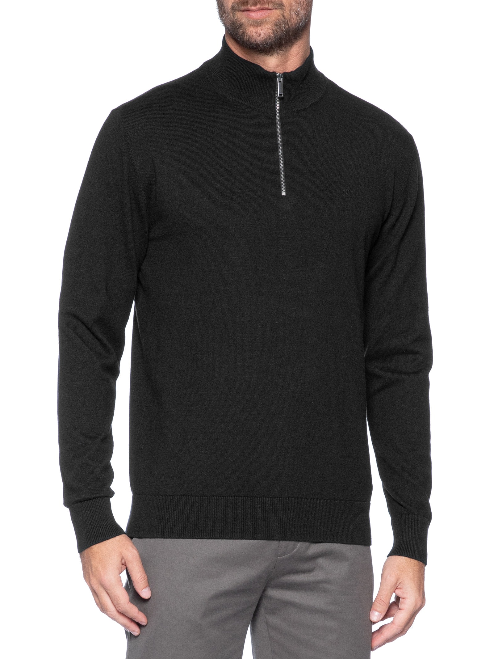 Suéter Tricot Masculino Meio Zíper Preto Calvin Klein - White Label