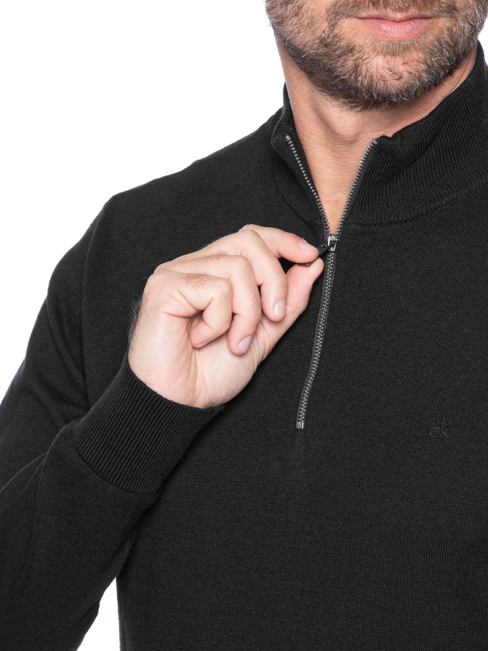 Suéter Tricot Masculino Meio Zíper Preto Calvin Klein - White Label