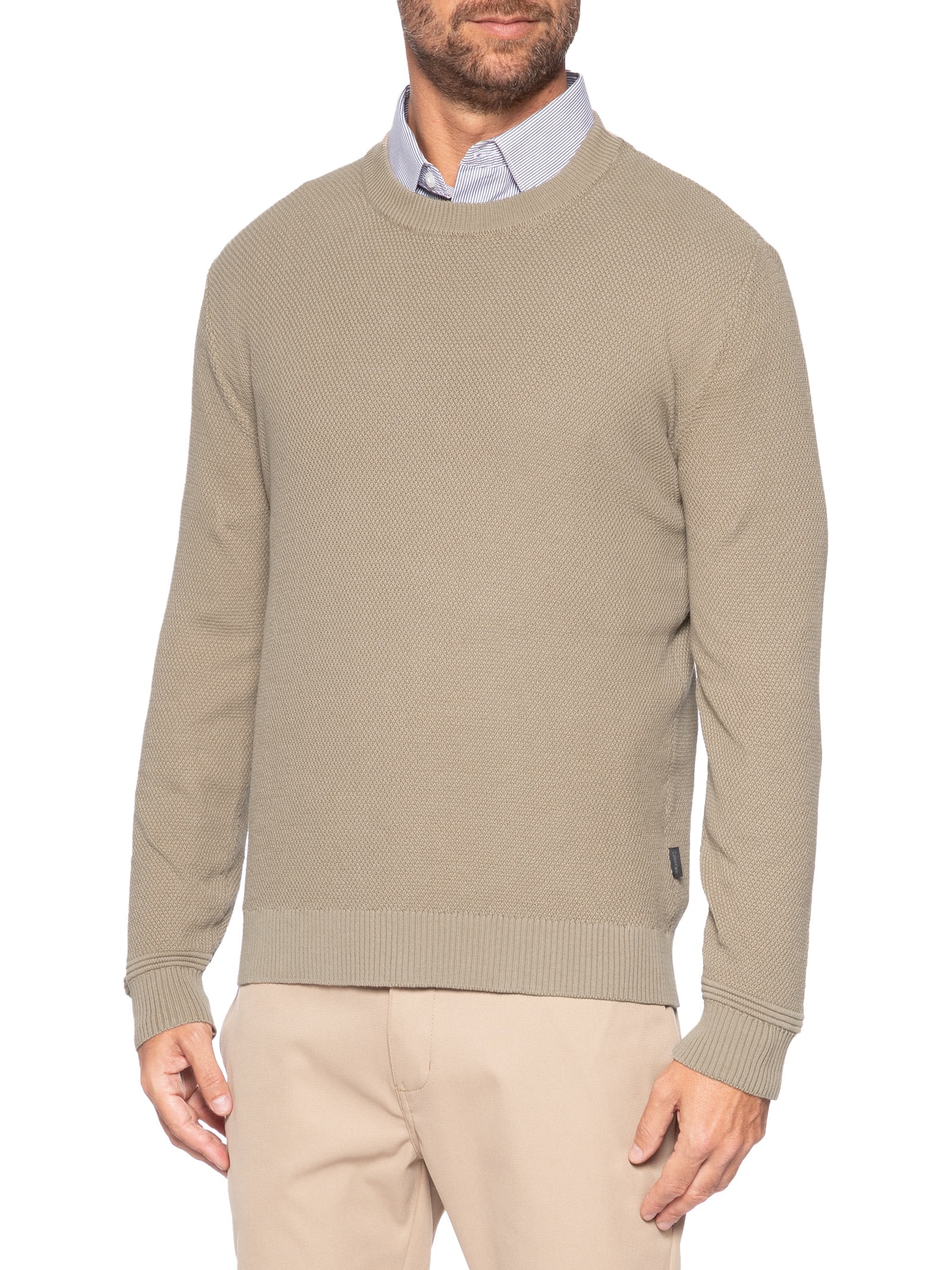 Suéter Tricot Masculino Ponto Arroz Bege Calvin Klein - White Label