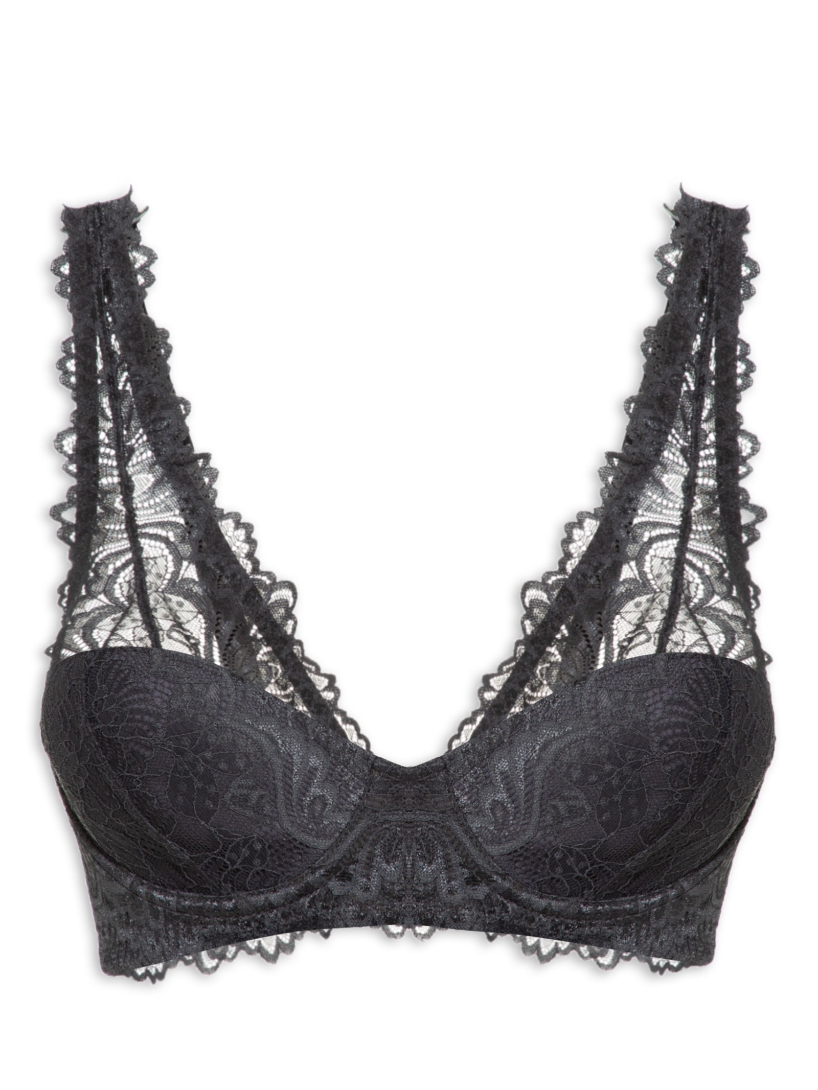 Sutiã Meia-Taça Com Aro E Manta Em Renda - Cinza