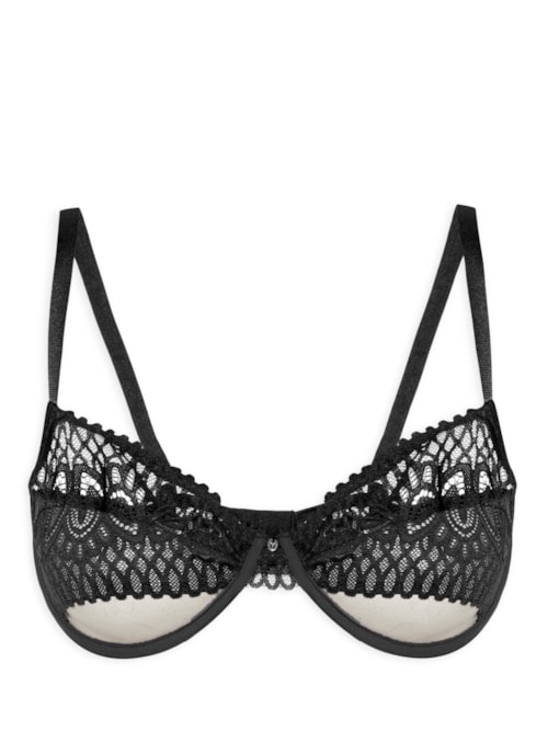 Sutiã Meia Taça Com Aro Sem Bojo Em Renda – Preto
