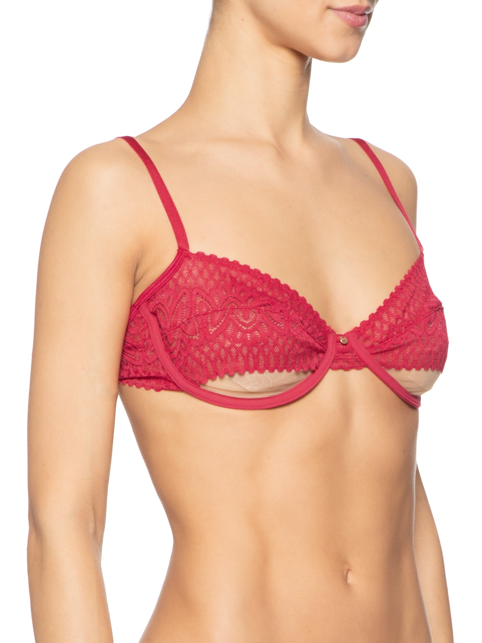 Sutiã Meia Taça Com Aro Sem Bojo Em Renda Vermelho Hope