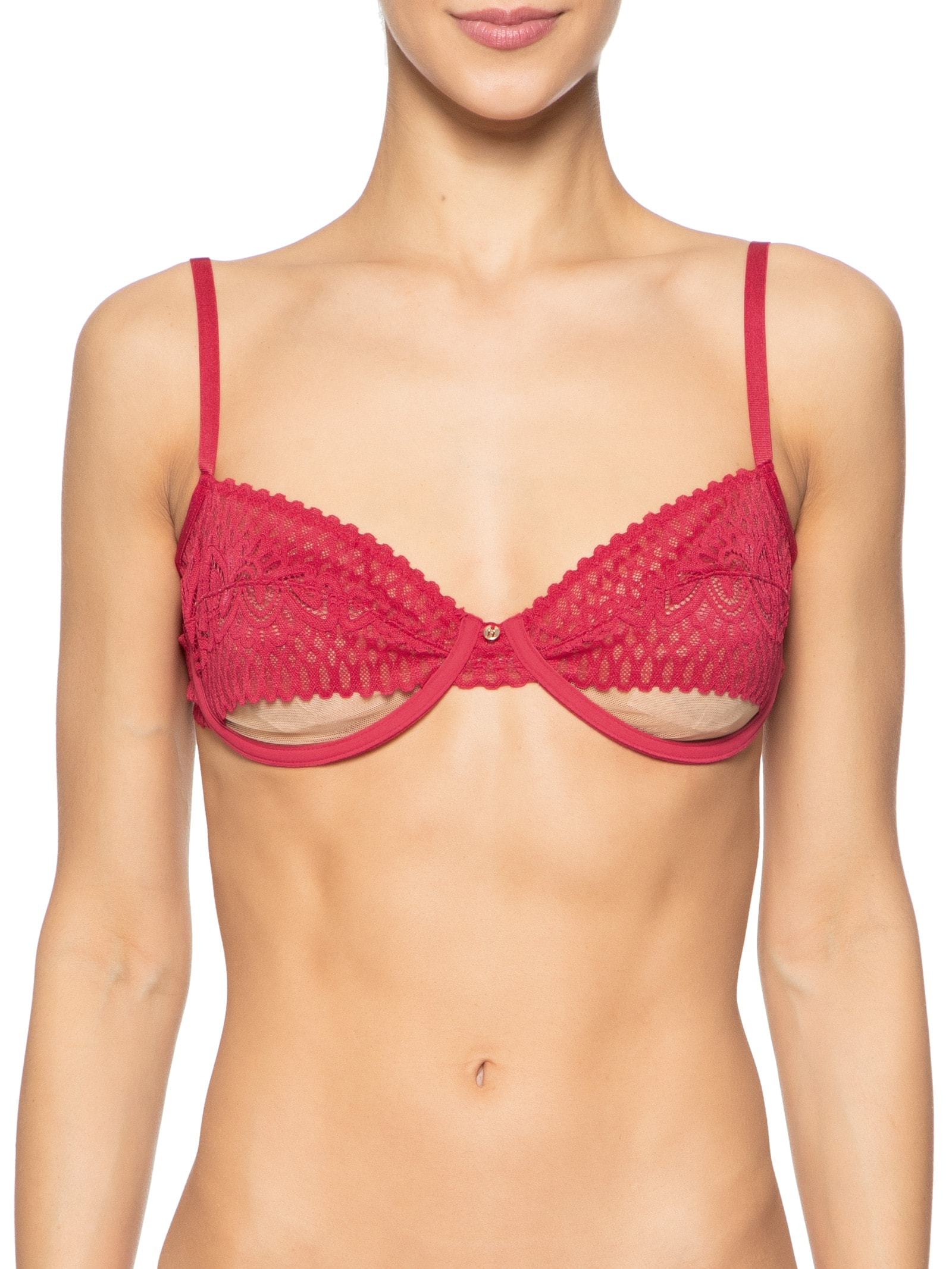 Sutiã Meia Taça Com Aro Sem Bojo Em Renda Vermelho Hope