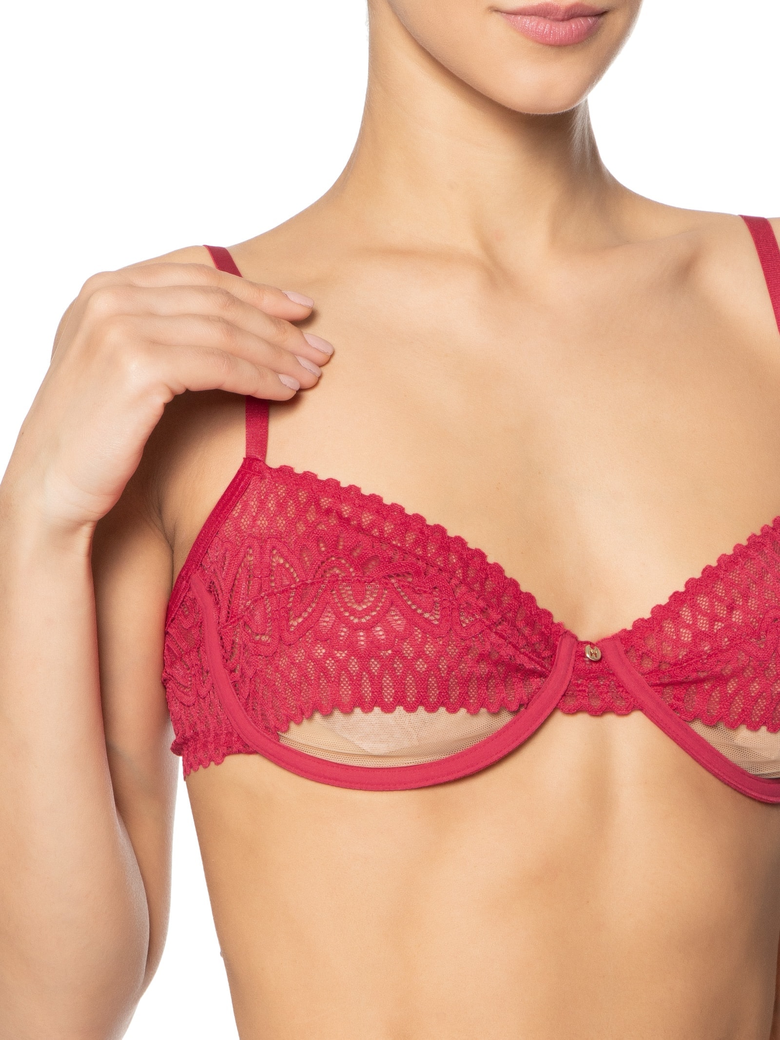 Sutiã Meia Taça Com Aro Sem Bojo Em Renda Vermelho Hope