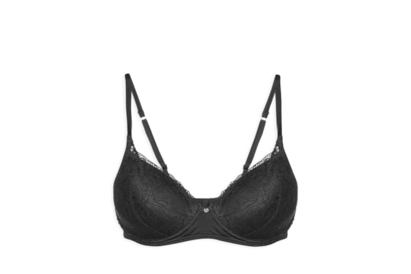 Sutiã Meia Taça Com Bojo Em Microfibra Em Renda - Preto