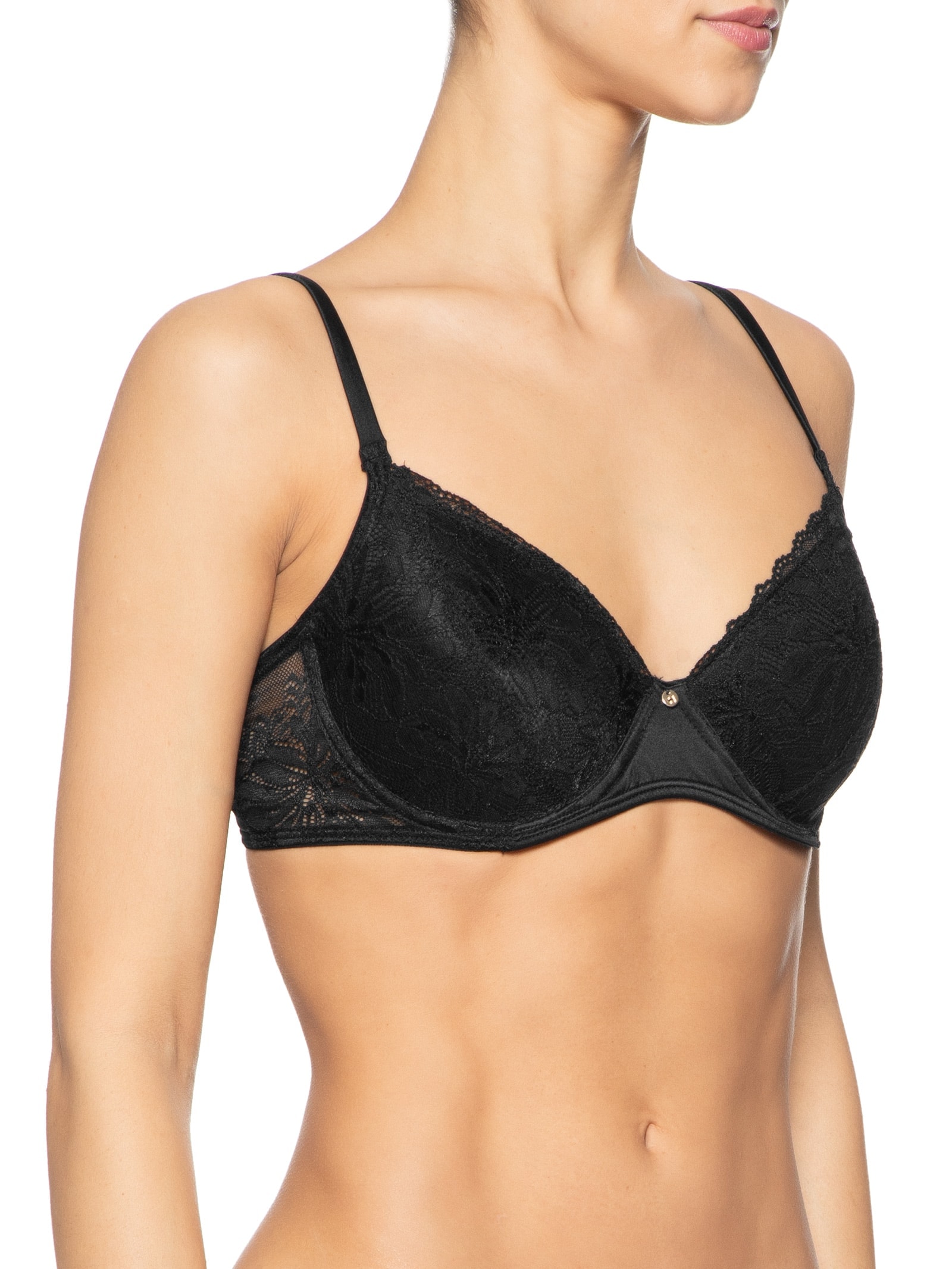 Sutiã Meia Taça Com Bojo Em Microfibra Em Renda Preto Hope