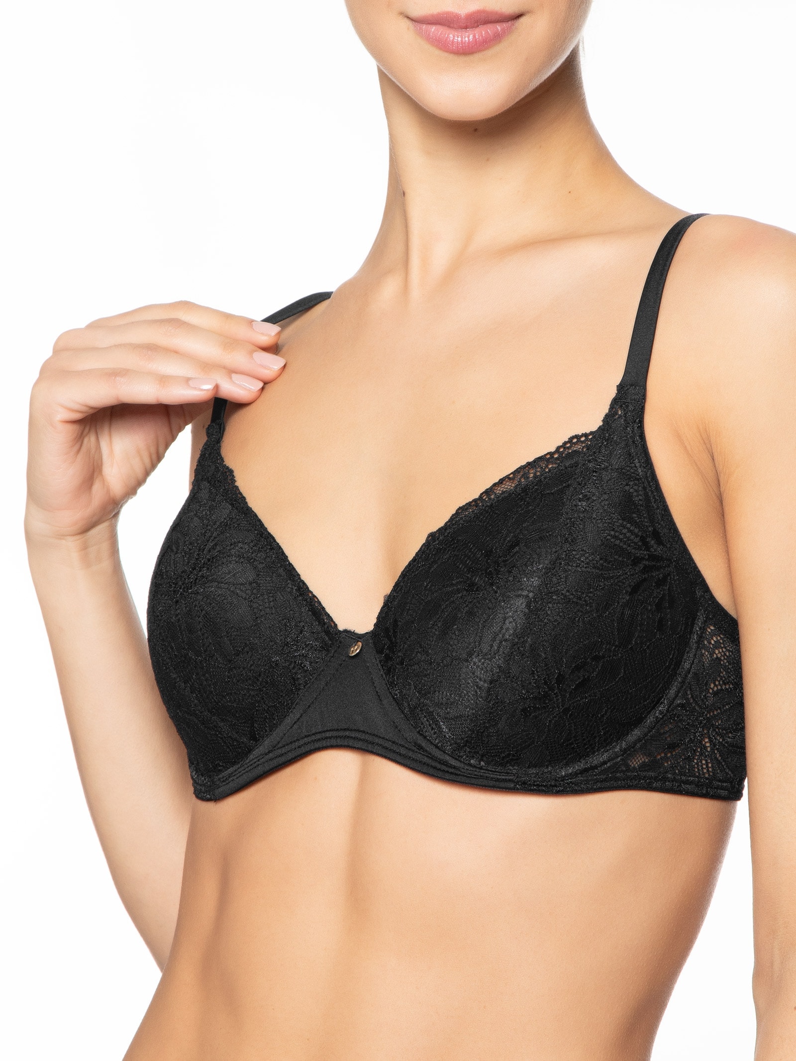 Sutiã Meia Taça Com Bojo Em Microfibra Em Renda Preto Hope