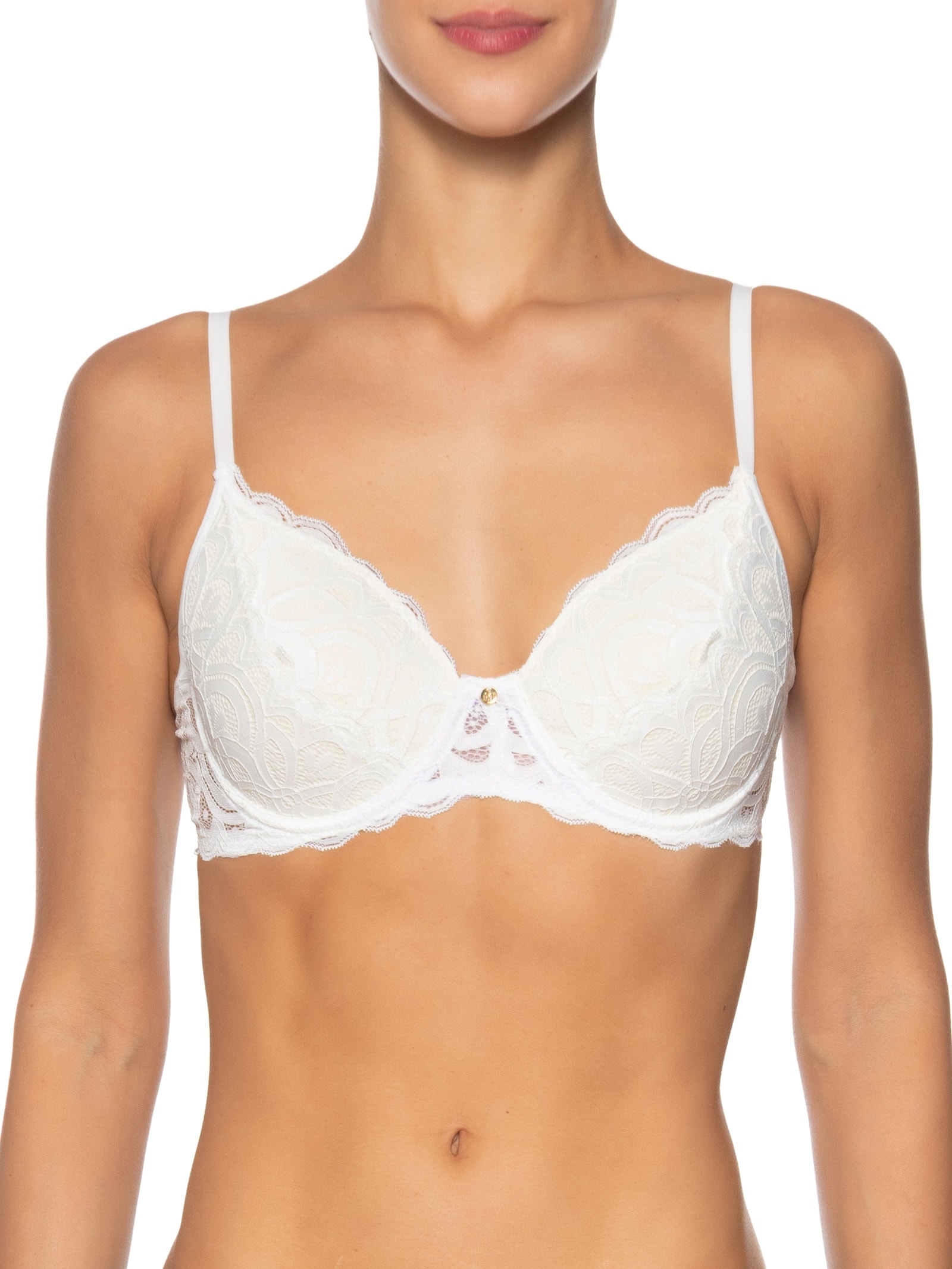 Sutiã Meia Taça Com Bojo Em Renda Branco Hope