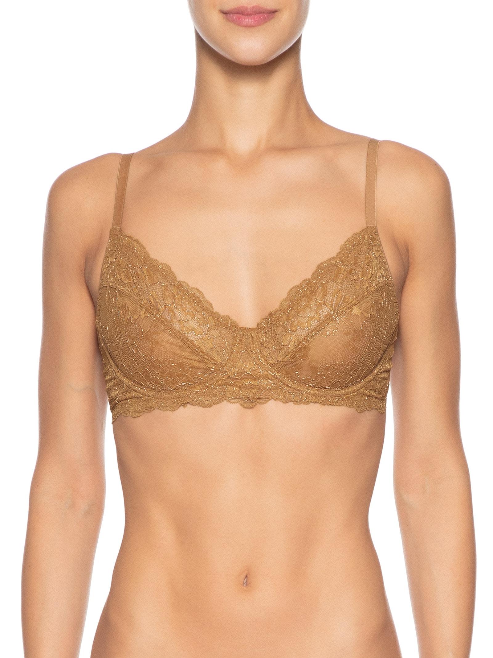 Sutiã Meia-Taça Sem Bojo Com Aro Em Renda Dourado Hope