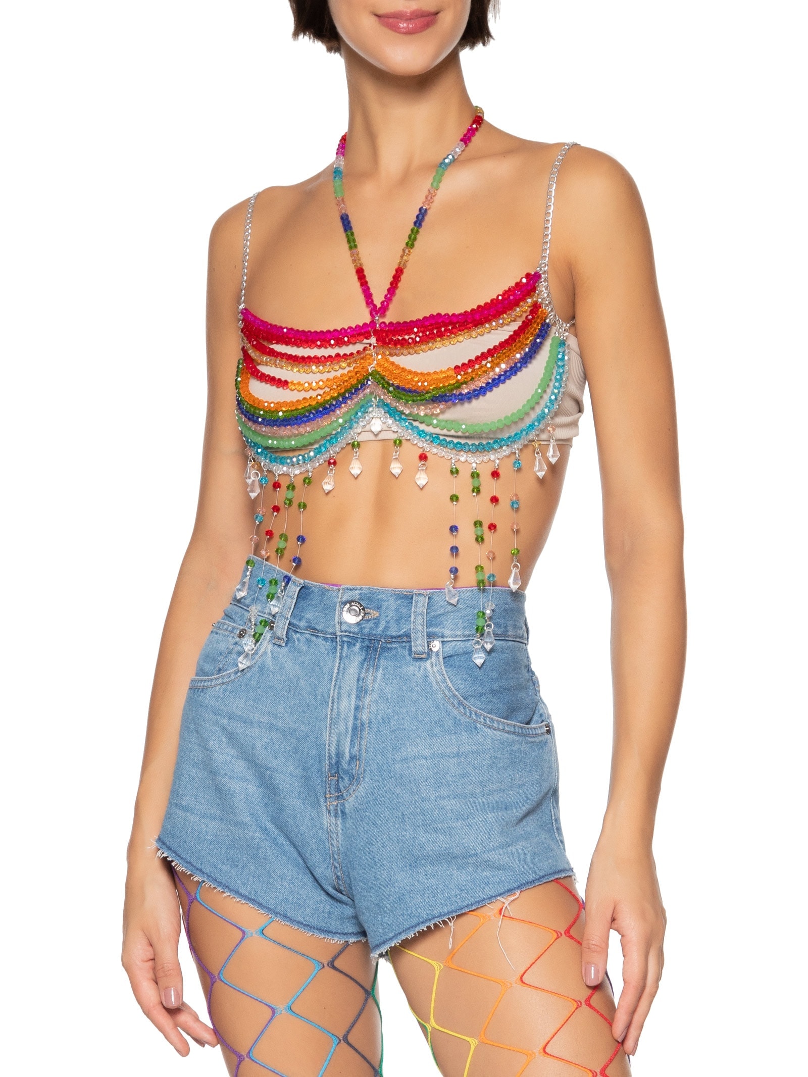 Sutiã Miçangas Arco-Íris Prateado Meiota