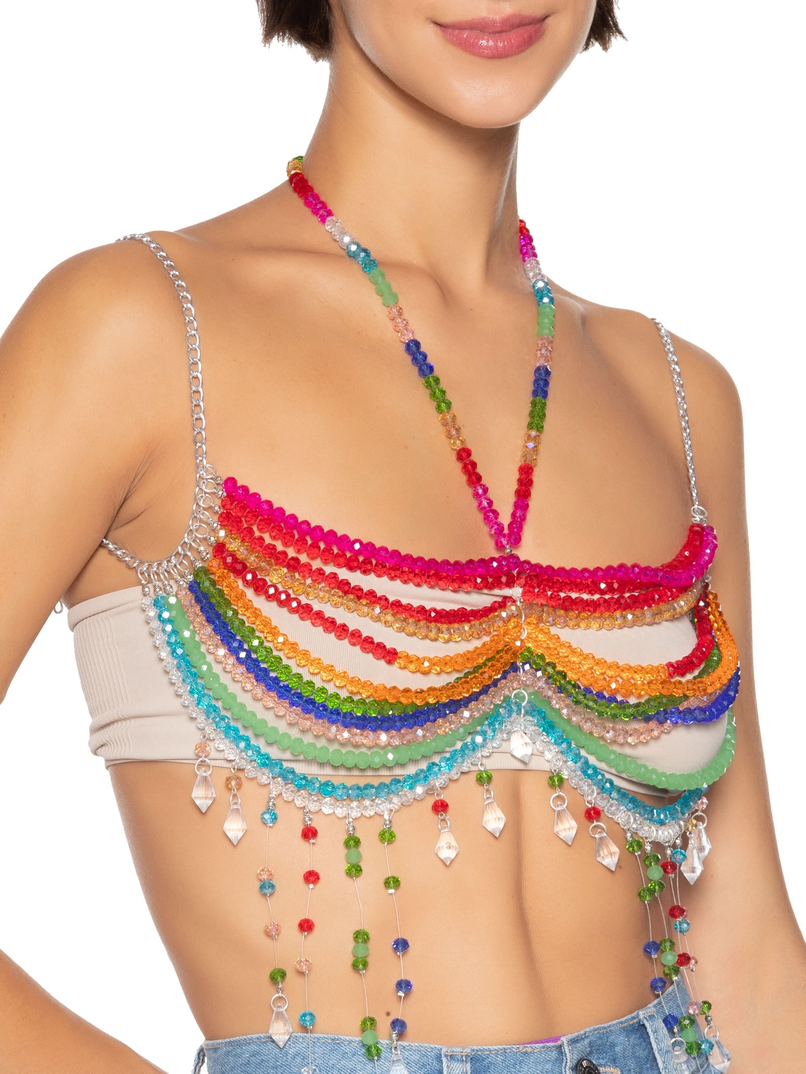 Sutiã Miçangas Arco-Íris Prateado Meiota