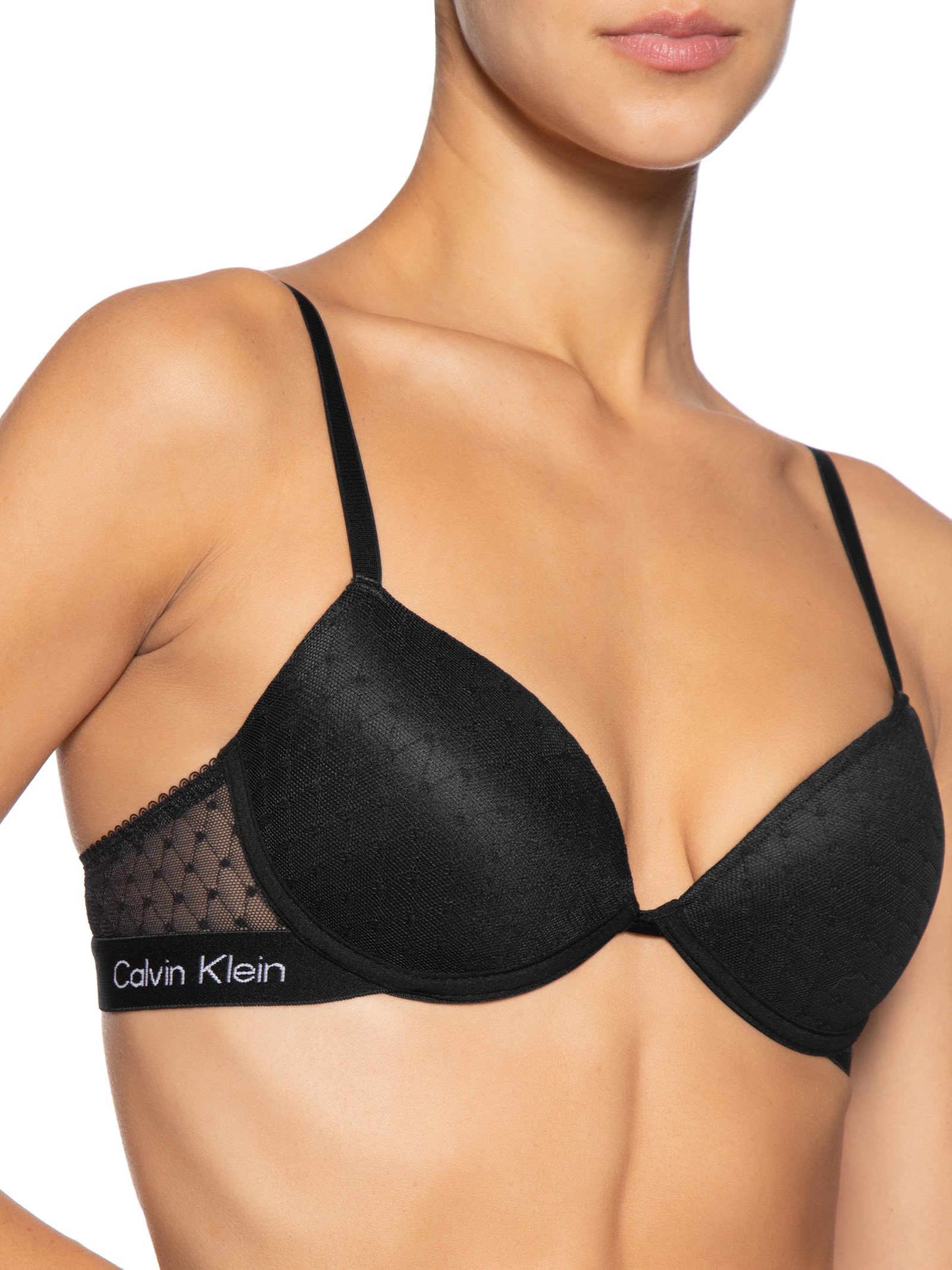 Sutiã Push Up Tule Geométrico Preto Calvin Klein Underwear