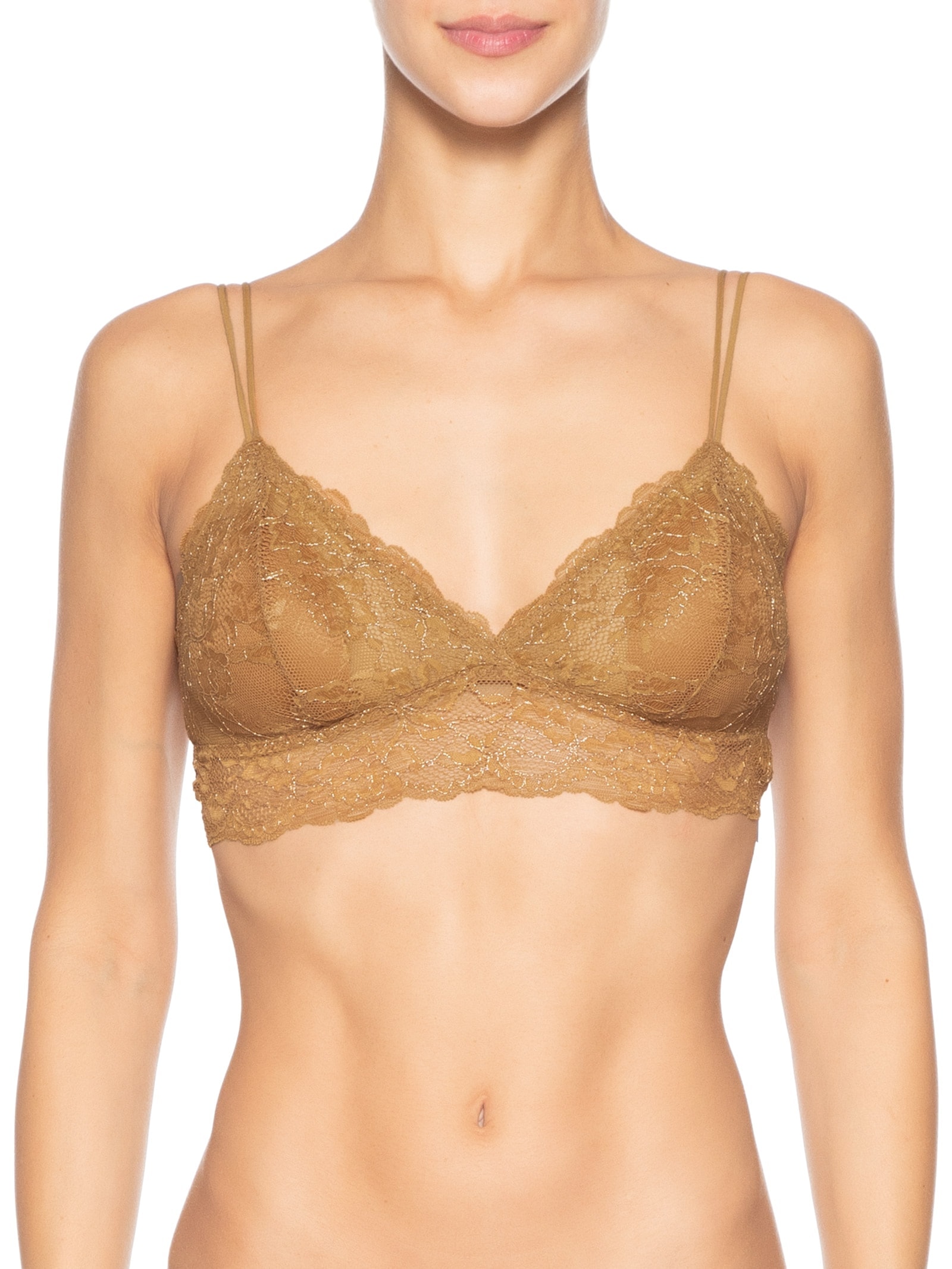 Sutiã Top Em Renda Com Bojo Removível Dourado Hope