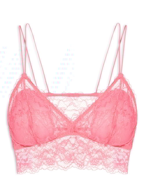 Sutiã Top Em Renda Com Bojo Removível – Rosa