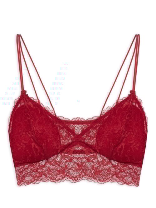 Sutiã Top Em Renda Com Bojo Removível – Vermelho