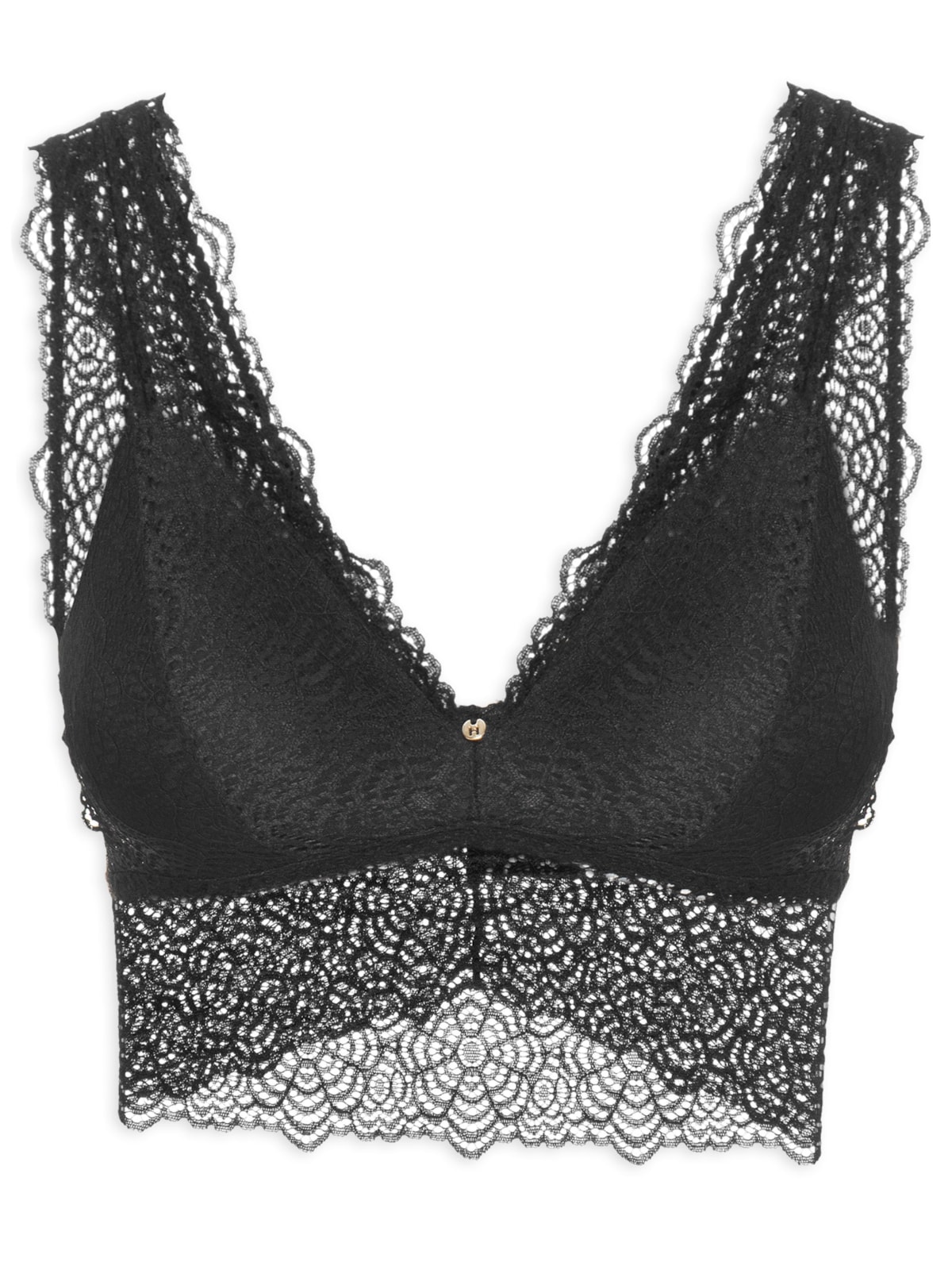 Vista 2 Sutiã Top Triângulo Alongado Em Renda PRETO PRETO