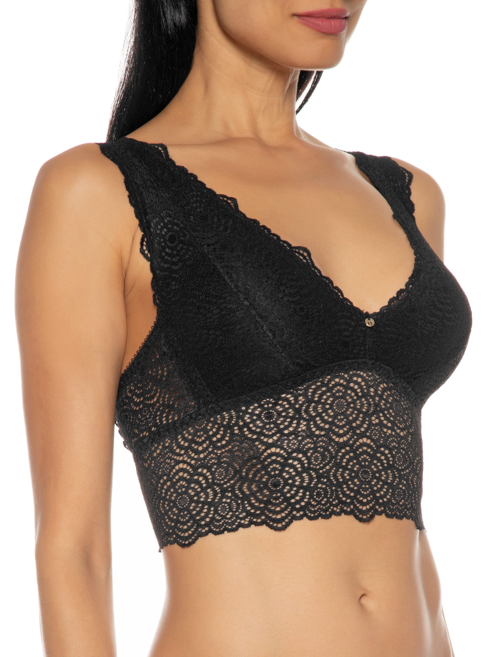 Sutiã Top Triângulo Alongado Em Renda Preto Hope