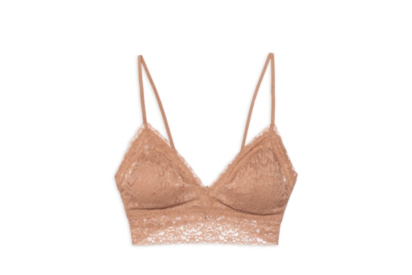 Sutiã Top Triângulo Com Bojo Removível Em Renda - Marrom